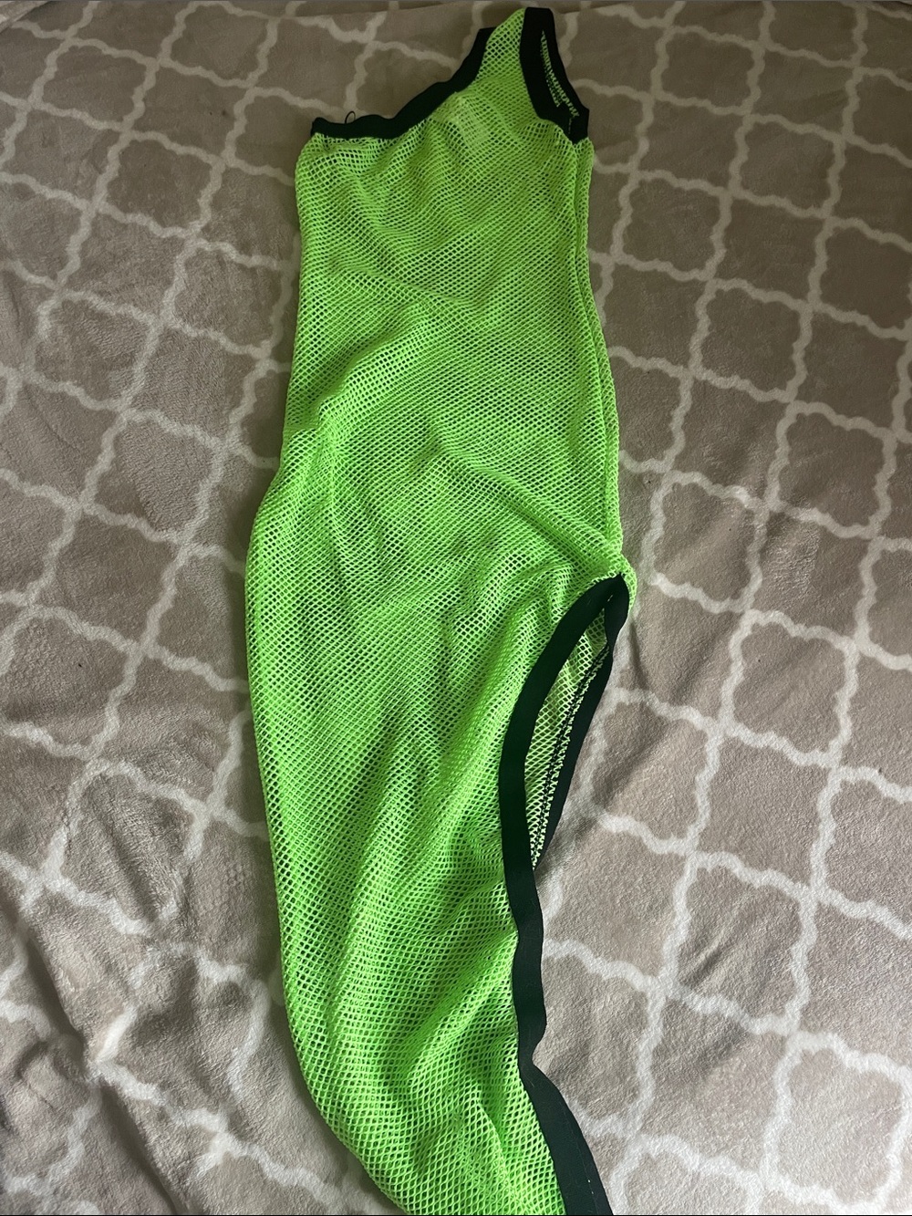 Neon Green One-Shoulder Mesh Dress